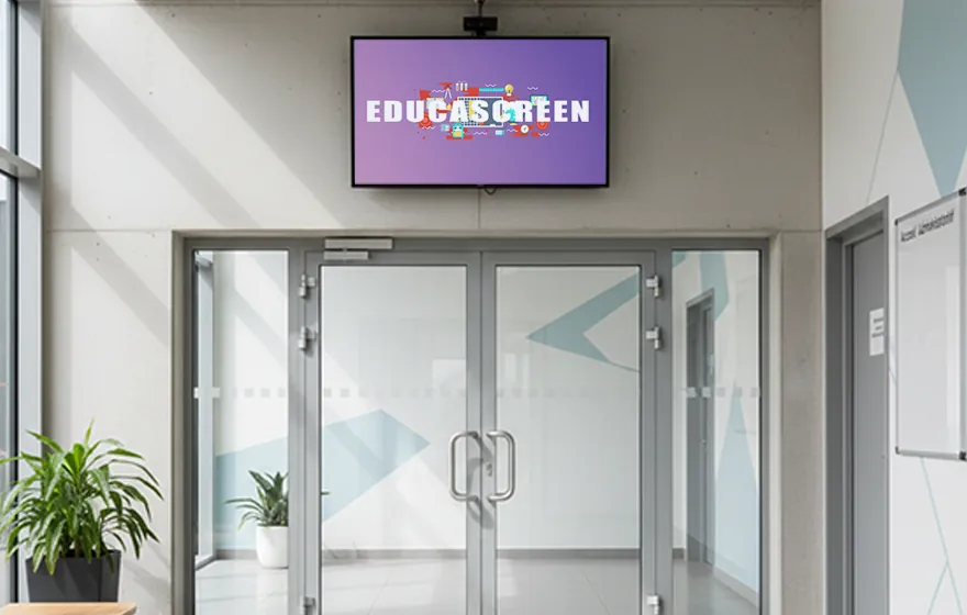Écran EDUCASCREEN dans le hall d'accueil d'un établissement scolaire