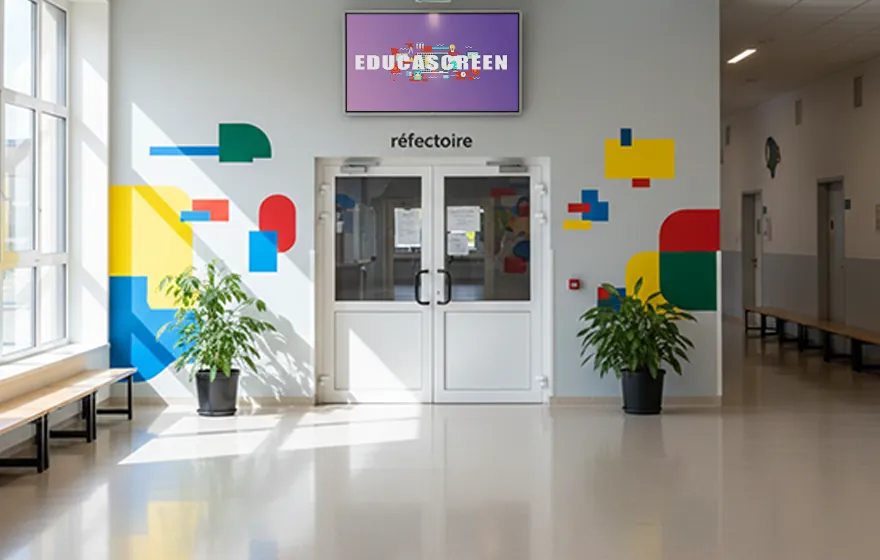 Écran EDUCASCREEN au-dessus de la porte du réfectoire d'une école