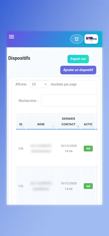 Interface de programmation EDUCASCREEN sur smartphone