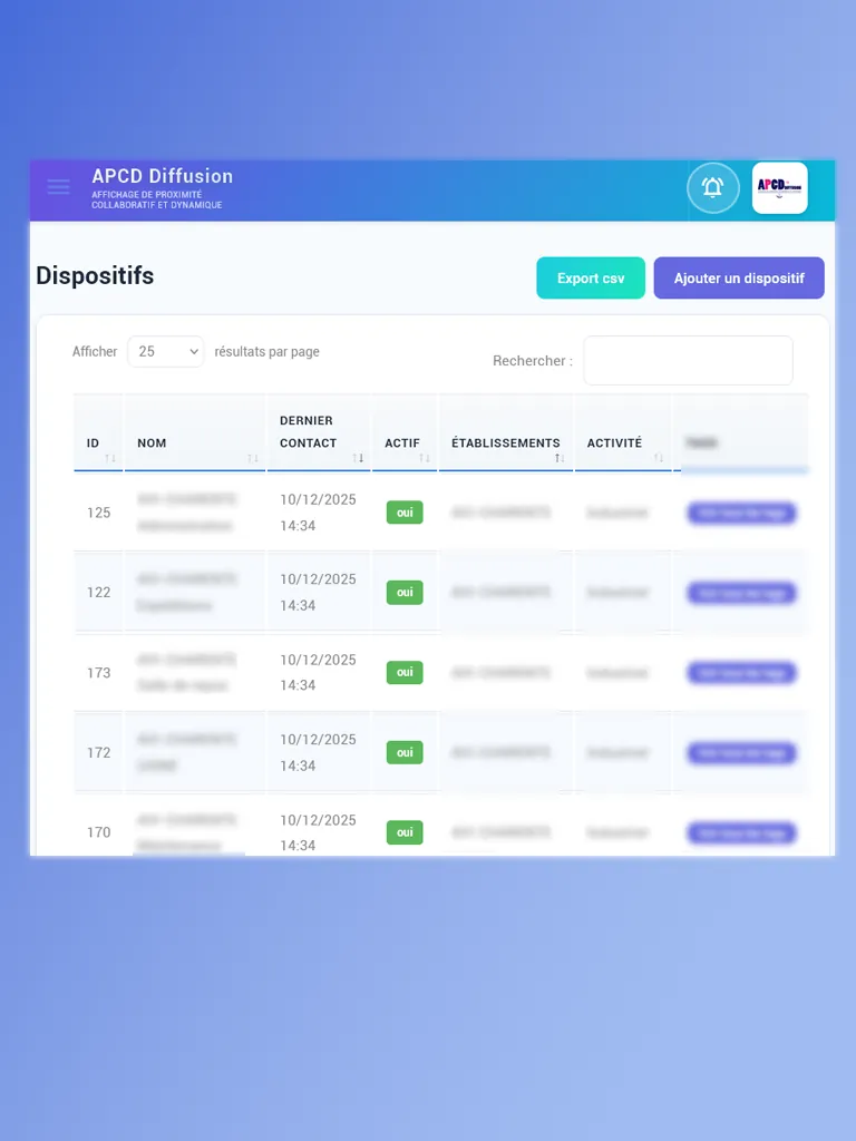 Interface de programmation EDUCASCREEN sur tablette